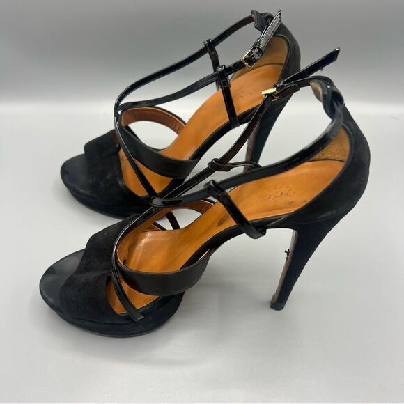 Gucci Suede Leather Trim T-Strap Stiletto Strappy Platform Sandal Black - Picture 3 of 11